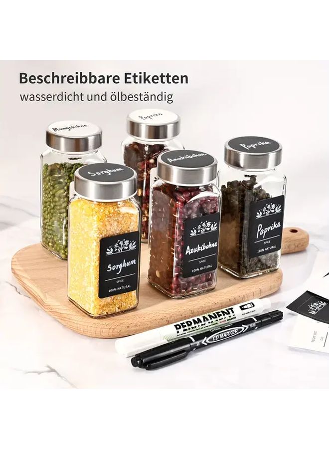 24 Pcs 120ml Square Glass Spice Jars With Lids Labels Funnel Brush Pen - Image 1